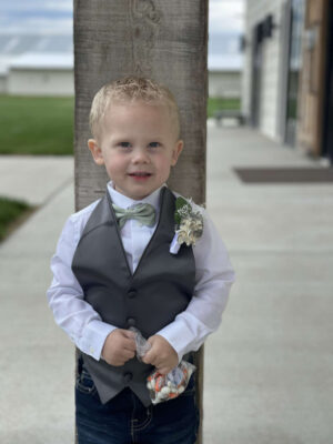 Boy's Backless Vest. This little boys style has been made to match and add an elegant look to your entire wedding party.