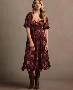 Joanne Red Multi Midi Dress